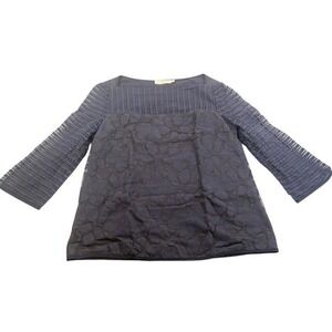 Tory Burch Women's Navy Blue Floral Lace Square Neck 3/4 Sleeve Blouse Size SP